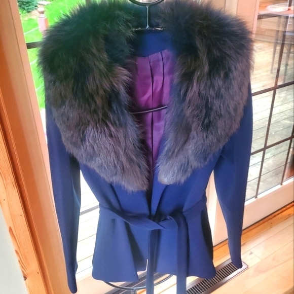 Vintage by gare' Navy Blue Lined Fur lined Wrap Sz. S Coat Jacket - Picture 1 of 12